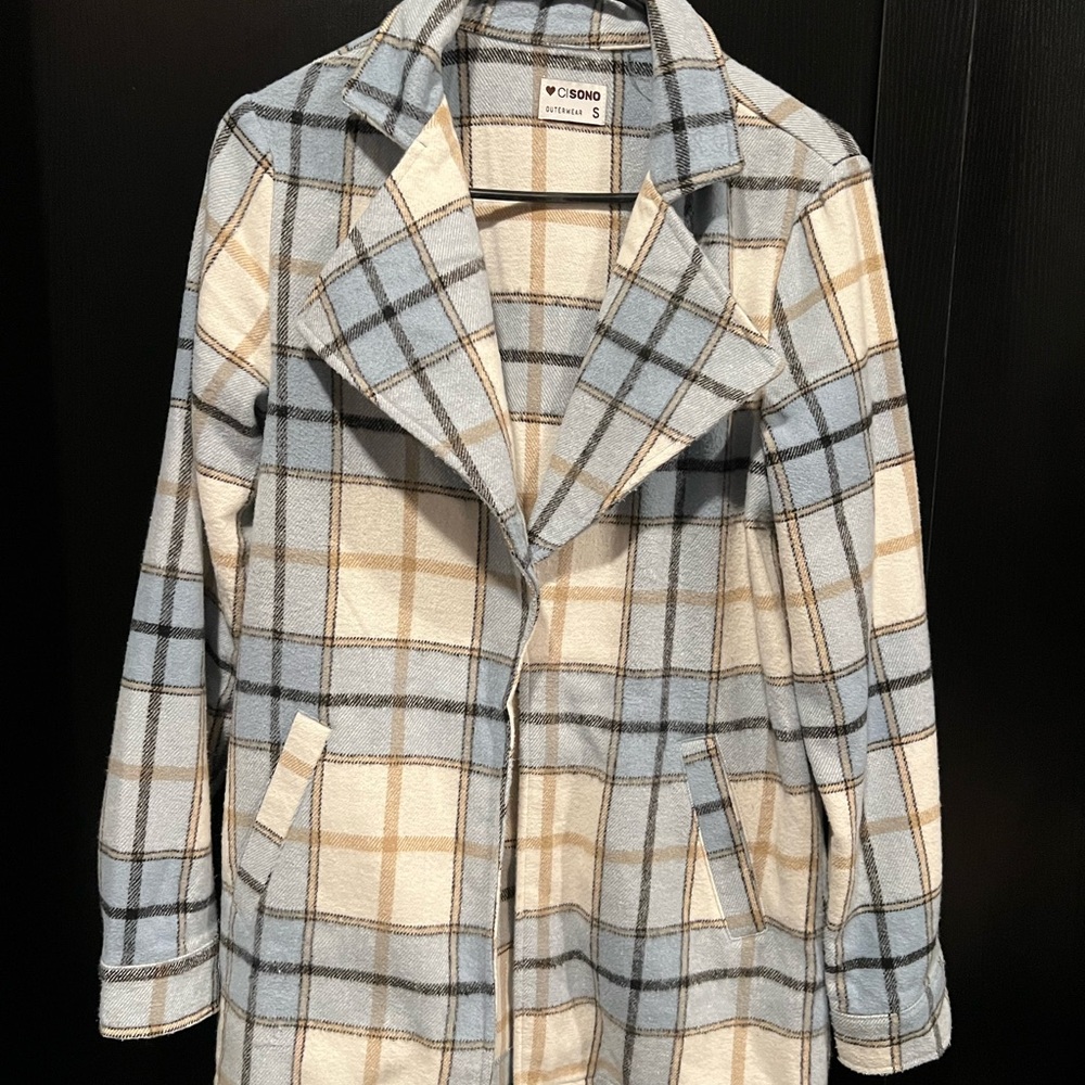 Ci Sono Women's Blue and Cream Plaid Blazer